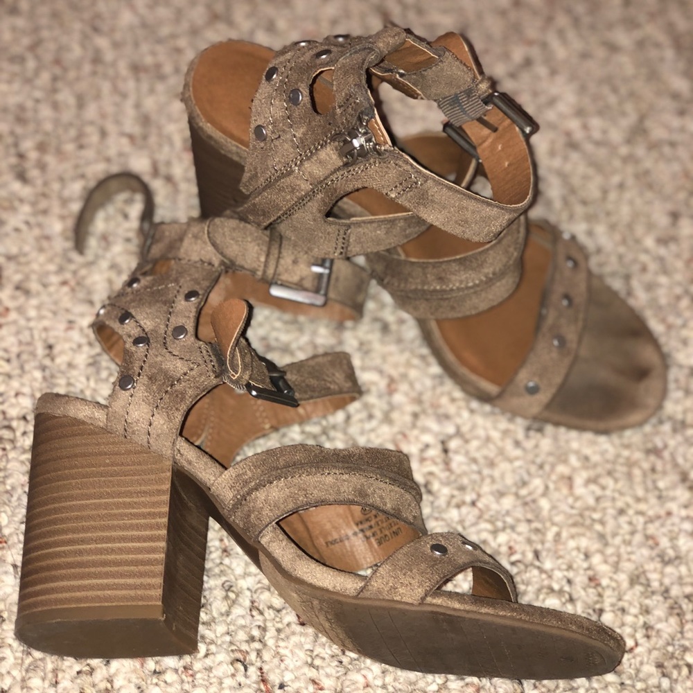 Buckle brand block heel